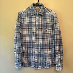 Faherty Legend Sweater Shirt Blue White Plaid Size M